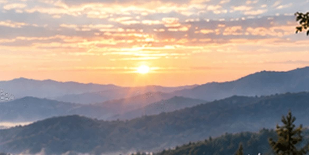 Misty Blue Ridge mountains at sunrise
